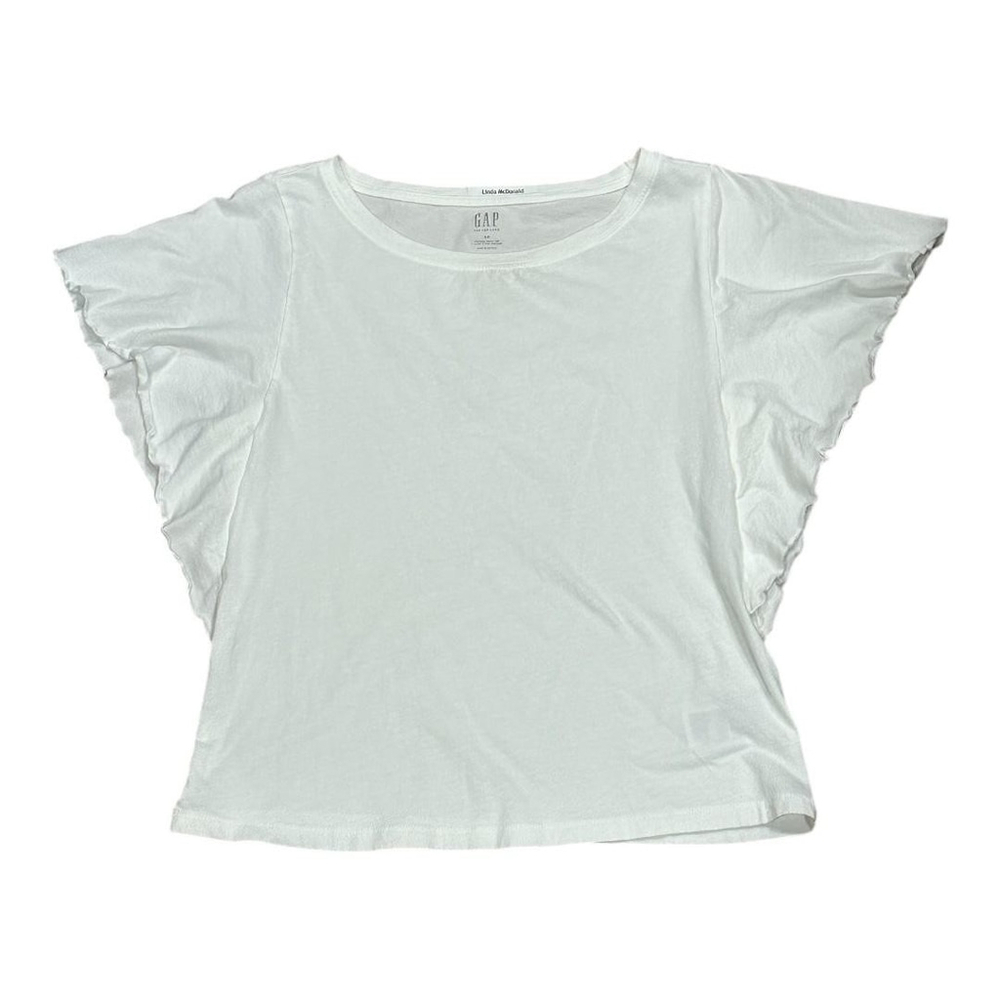Gap Shirt Womens Small White Vintage Wash Flutter Sleeve Ruffle Tee Top